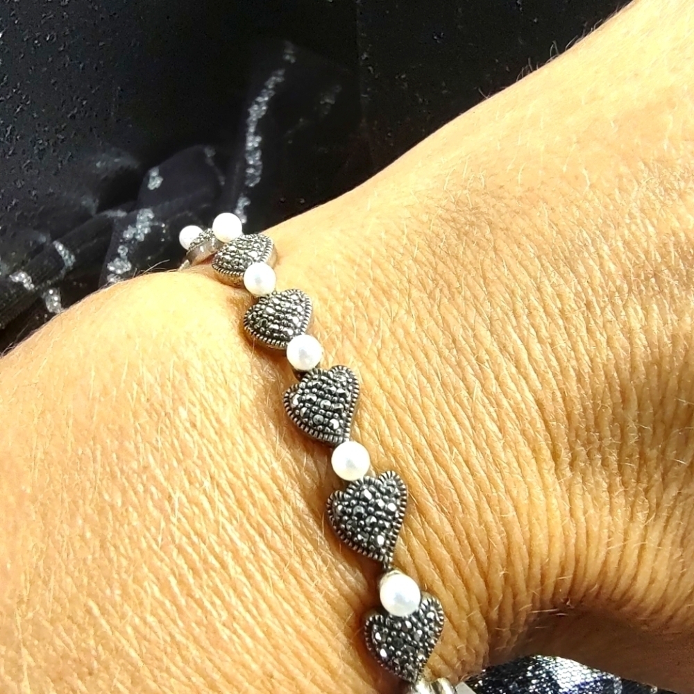 Judith Jack Bracelet Sterling Silver Marcasite Heart Bead and pearl like…
